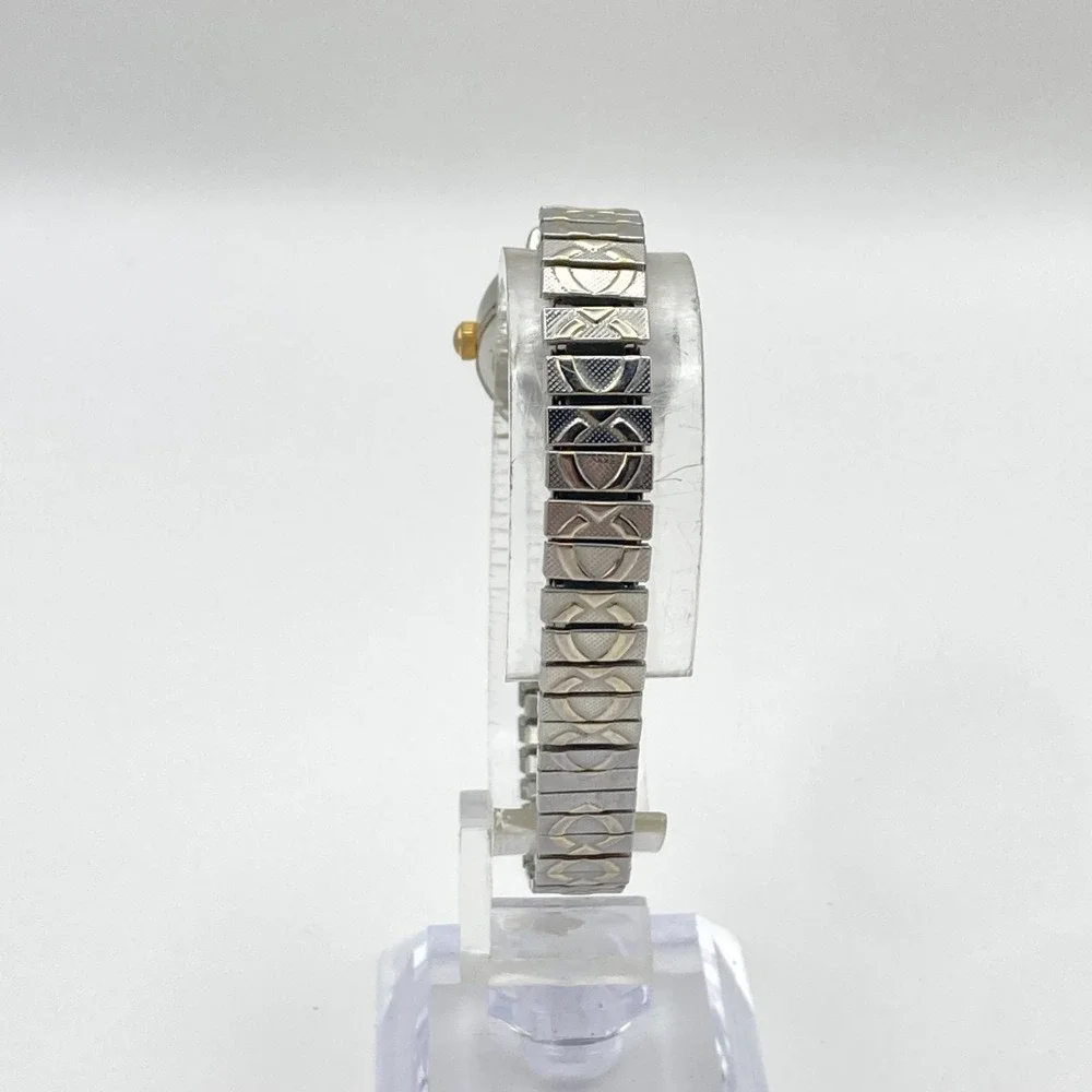 Vtg Rumours Womens Watch Heart Silver Gold Tone MOP Stretch New Battery SMALL 6
